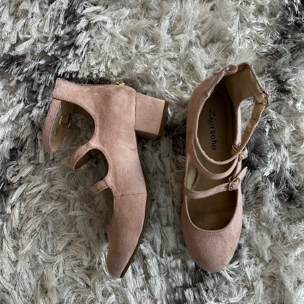 Pink suede heels. Worn once. Size 6